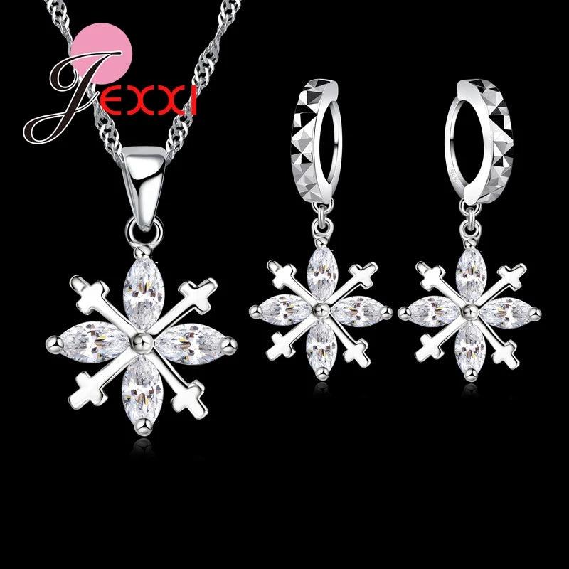 925 Sterling Silver Snowflake Earrings & Pendant Set