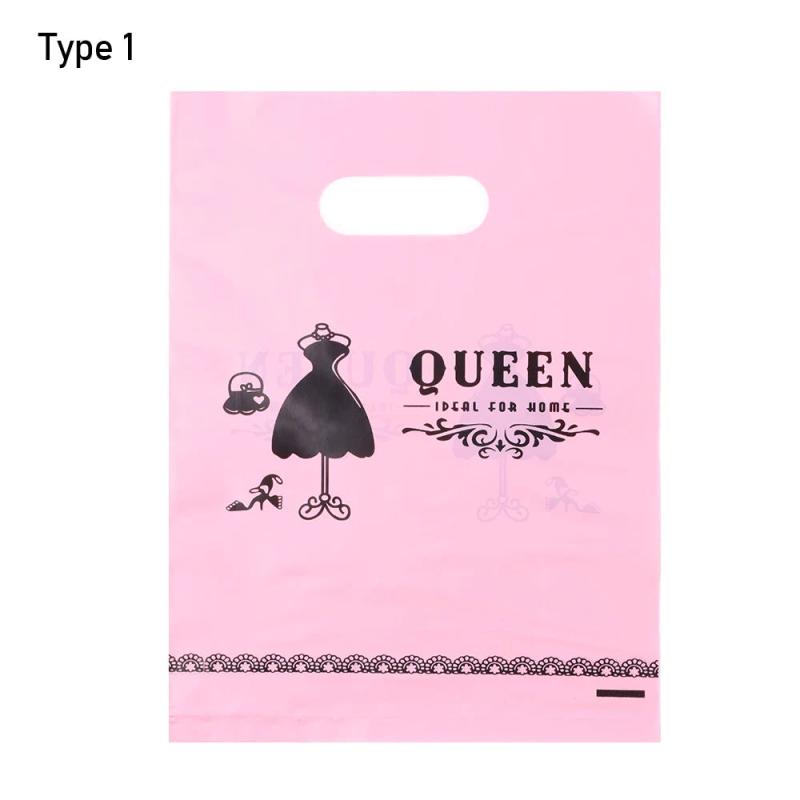 50Pcs Plastic Gift Bags With Handle Candy Cookie Pocket Packaging Handbag