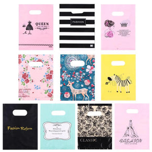 50Pcs Plastic Gift Bags With Handle Candy Cookie Pocket Packaging Handbag
