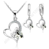 925 Silver LOVE IN HEART CZ Pendant Necklace Earrings Set
