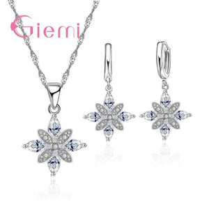 Flower Shaped Pendant 925 Silver Women Jewelry Set