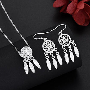 925 Silver Charms Necklace Earring Set Wedding Gift