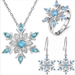 925 Silver Snow Flower Jewelry Set for Women Wedding Engagement CZ