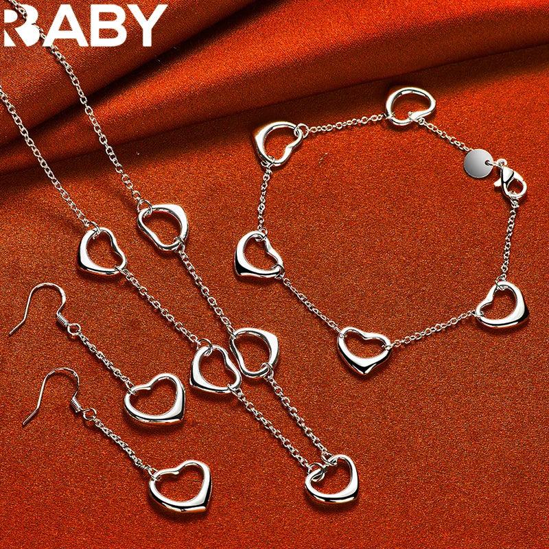 925 Sterling Silver Five Heart Jewelry Set for Women