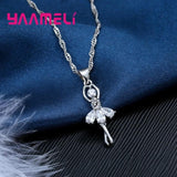 Ballet Dancer Pendant Necklace Earrings Set 925 Sterling Silver Cubic Zircon