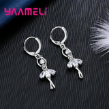 Ballet Dancer Pendant Necklace Earrings Set 925 Sterling Silver Cubic Zircon