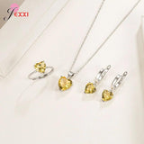 Heart Zircon Huggie Earrings Pendant Necklace Ring Set