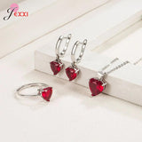 Heart Zircon Huggie Earrings Pendant Necklace Ring Set