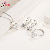 Heart Zircon Huggie Earrings Pendant Necklace Ring Set