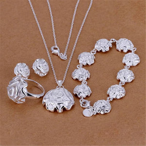 925 Sterling Silver Rose Flower Jewelry Set for Women Party