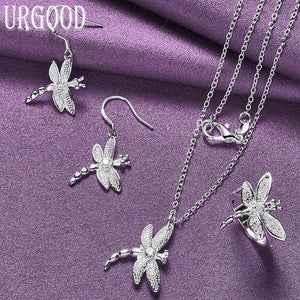 925 Silver Dragonfly Set Women Birthday Engagement Wedding