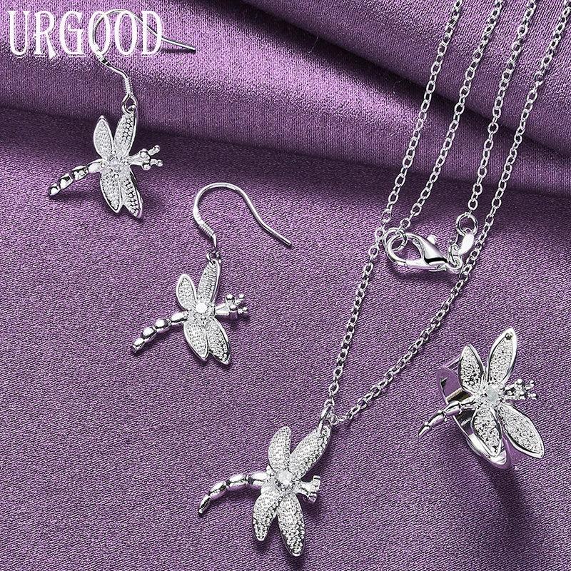 925 Silver Dragonfly Set Women Birthday Engagement Wedding