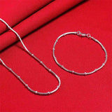 925 Sterling Silver Fine Beads Snake Bone Chain Jewelry Set