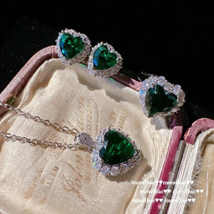 925 Silver Heart Wedding Jewelry Set - Zircon Ring Earrings Necklace