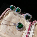 925 Silver Heart Wedding Jewelry Set - Zircon Ring Earrings Necklace