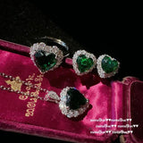 925 Silver Heart Wedding Jewelry Set - Zircon Ring Earrings Necklace