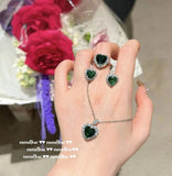 925 Silver Heart Wedding Jewelry Set - Zircon Ring Earrings Necklace