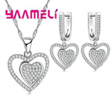 Sparkly CZ Crystal Necklace+Earrings Set 925 Silver