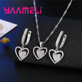 Sparkly CZ Crystal Necklace+Earrings Set 925 Silver