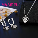Sparkly CZ Crystal Necklace+Earrings Set 925 Silver
