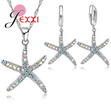 Starfish Necklace & Earrings Set 925 Silver CZ Jewelry