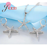 Starfish Necklace & Earrings Set 925 Silver CZ Jewelry