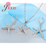 Starfish Necklace & Earrings Set 925 Silver CZ Jewelry