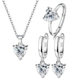 925 Silver Heart Zircon Jewelry Set for Women - Ring, Earrings, Necklace