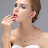 Purple Crystal Love Heart Jewelry Set 925 Silver CZ Pendant Necklace Earrings