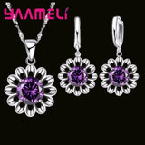 925 Silver Flower CZ Pendant Necklace Earrings Set