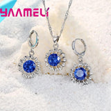 925 Silver Flower CZ Pendant Necklace Earrings Set