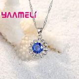 925 Silver Flower CZ Pendant Necklace Earrings Set