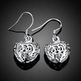 Heart Pendant Necklace Earring Set 925 Silver Bridal Wedding Jewelry