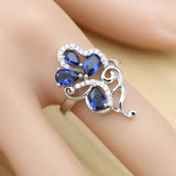 Sapphire Crystal Pendant Necklace Ring Earrings Set