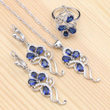 Sapphire Crystal Pendant Necklace Ring Earrings Set