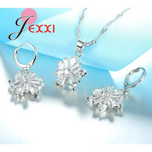 Flower Austrian Crystal 925 Silver Necklace Earring Set