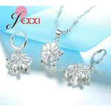 Flower Austrian Crystal 925 Silver Necklace Earring Set