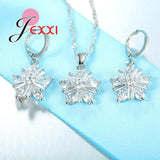 Flower Austrian Crystal 925 Silver Necklace Earring Set