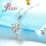 Flower Austrian Crystal 925 Silver Necklace Earring Set