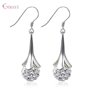 925 Silver Crystal Pendant Chain Necklace Drop Earring Set