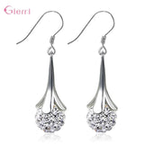 925 Silver Crystal Pendant Chain Necklace Drop Earring Set