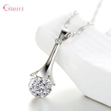 925 Silver Crystal Pendant Chain Necklace Drop Earring Set