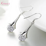 925 Silver Crystal Pendant Chain Necklace Drop Earring Set