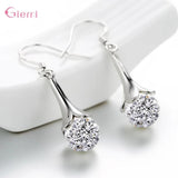 925 Silver Crystal Pendant Chain Necklace Drop Earring Set