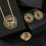Stainless Steel Romantic Flower Zircon Jewelry Set for Women
