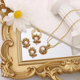 Stainless Steel Romantic Flower Zircon Jewelry Set for Women
