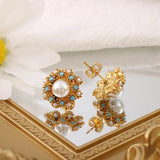 Stainless Steel Romantic Flower Zircon Jewelry Set for Women