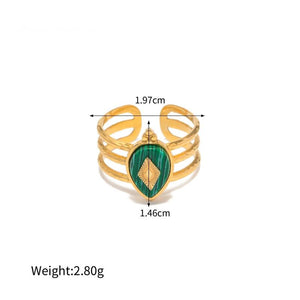 Plated Stainless Steel Malachite Vintage Ring Women's Engagement Kpop Accessorie