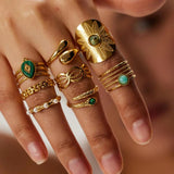 Plated Stainless Steel Malachite Vintage Ring Women's Engagement Kpop Accessorie