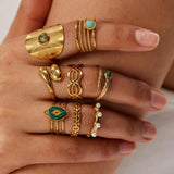 Plated Stainless Steel Malachite Vintage Ring Women's Engagement Kpop Accessorie